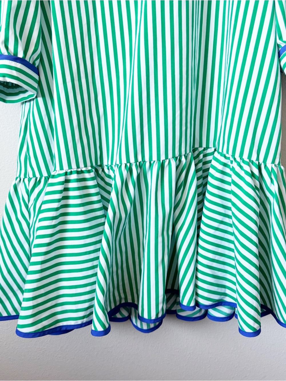Mary Square Naomi Green and White Striped Ruffle-Hem Puff Sleeve Casual Dress - Picture 4 of 10